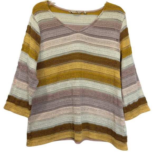 Soft Surroundings Sweaters - Soft Surroundings Crochet Knit Sweater Lightweight Striped Boho Grannycore PXL